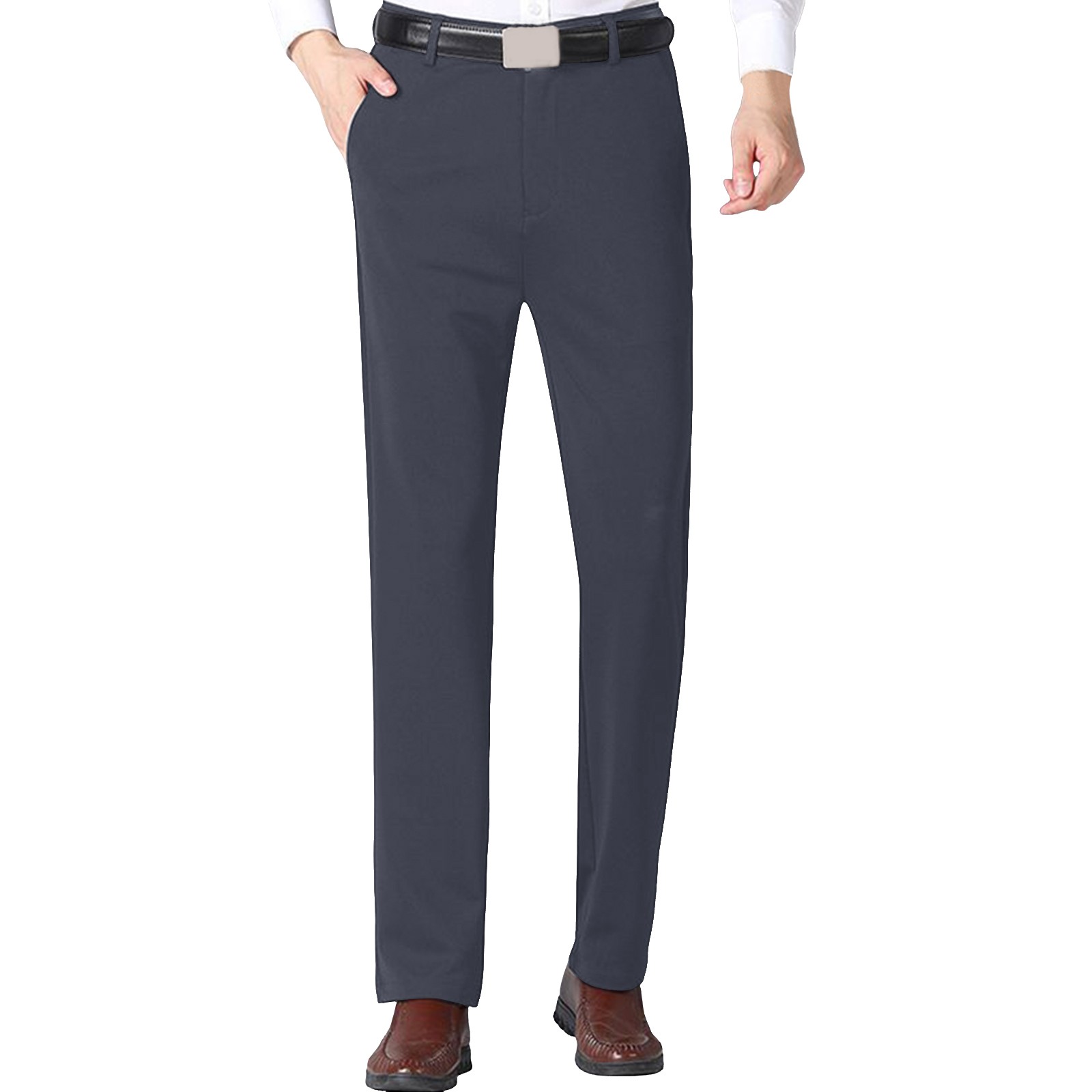 thumbnail image 1 of Pantalones largos informales para hombre: sin arrugas, con forro polar, poliéster, para todas las estaciones, informales/de negocios, tallas reales, tallas S-XXXL, fáciles de combinar con camisetas., 1 of 6